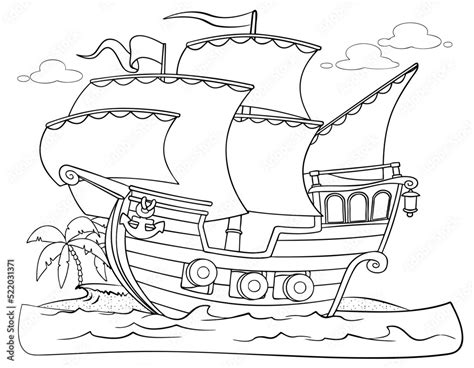 Cartoon Pirate Ship Coloring Page