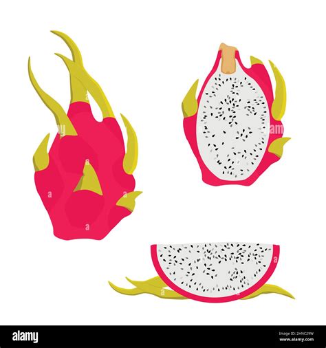 Delicious Cut And Whole Pitahaya Dragon Fruits Isolated On White