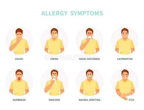 Allergy Symptoms Vector Flat Style Illustration The Most Common