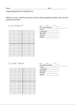 Graphing Quadratics From Standard Form Guided Notes Hw Quiz Tpt