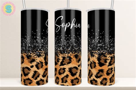 Black Glitter Leopard Print Tumbler Wrap Graphic By Sunshine Design