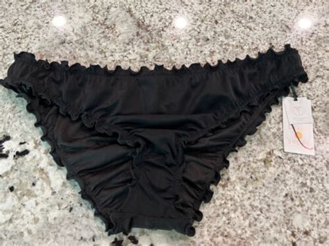 NWT SHADE SHORE Black Bikini Ruffle Cheeky Bottoms Size L SEXY EBay
