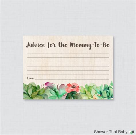 Succulent Advice For Mommy To Be Cards And Sign Printable Etsy