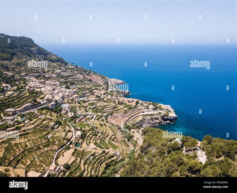 Aerial Banyalbufar Town In Mallorca Stock Photo Alamy