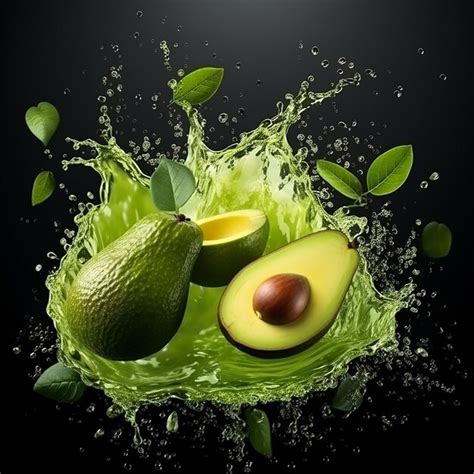 Premium Photo Realistic Avocado Juice Splash Composition With Slice