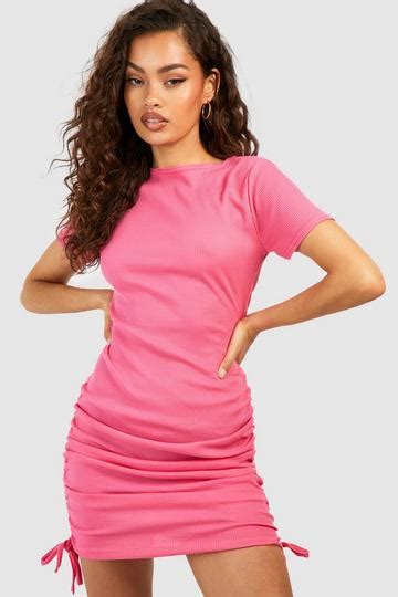 Pink Ribbed Dresses Boohoo Uk