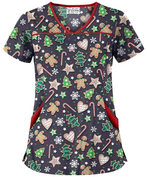 Ua Winter Treats Granite Princess Seam Print Scrub Top Cute Scrubs