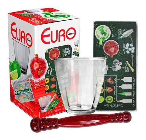 Kit Caipirinha Completo Copo Tábua de Vidro e Socador Euro Kit