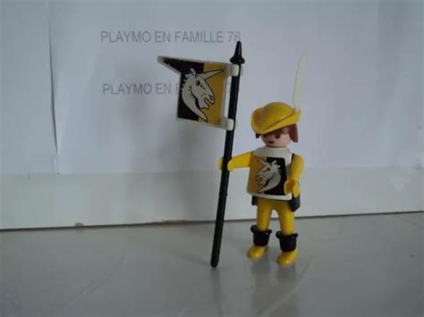 PLAYMOBIL VINTAGE MÉDIÉVAL chevalier écuyer jaune licorne drapeau set