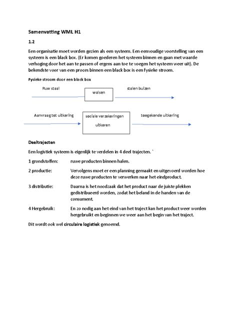 Samenvatting Werken Met Logistiek Hoofdstuk Samenvatting Wml H