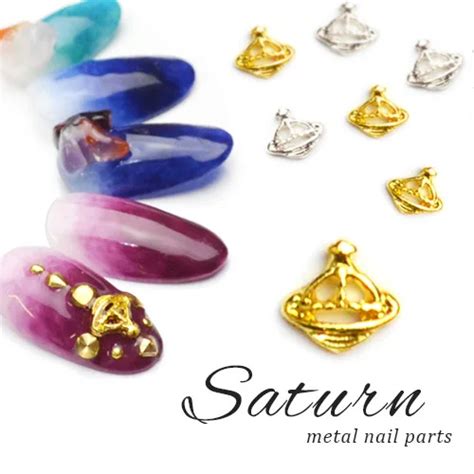 10pcslot Gold And Silver Star Planet Metal Alloy Nail Art Decorations