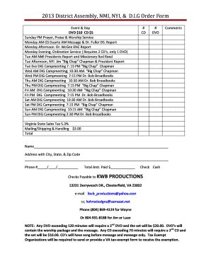 Fillable Online District Assembly Nmi Nyi Dig Order Form Fax Email