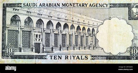 Large Fragment Of The Reverse Side Of 10 SAR Saudi Arabia Riyals Cash