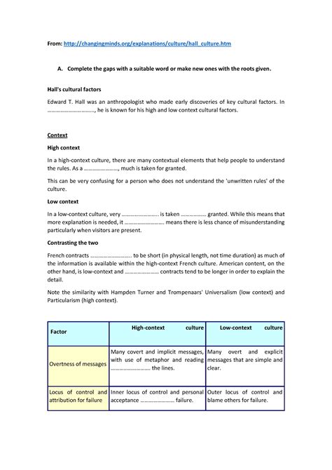 Exercise 8. Edward Hall's Cultural Dimensions - From: - Studocu