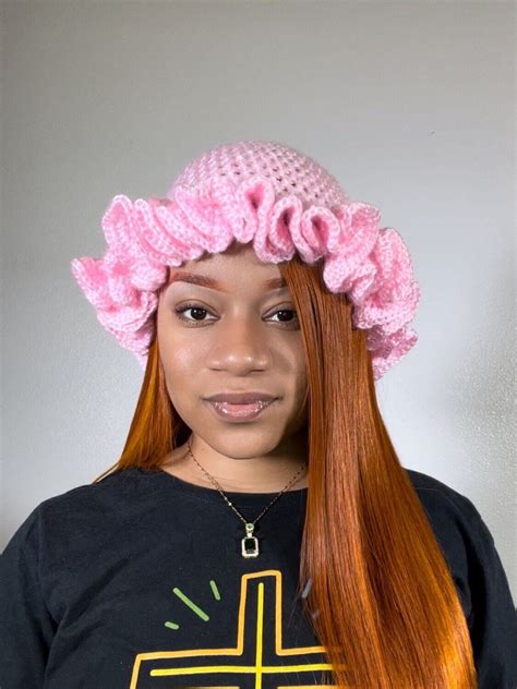 Pink Crochet Ruffle Hat Etsy In Crochet Ruffle Crochet