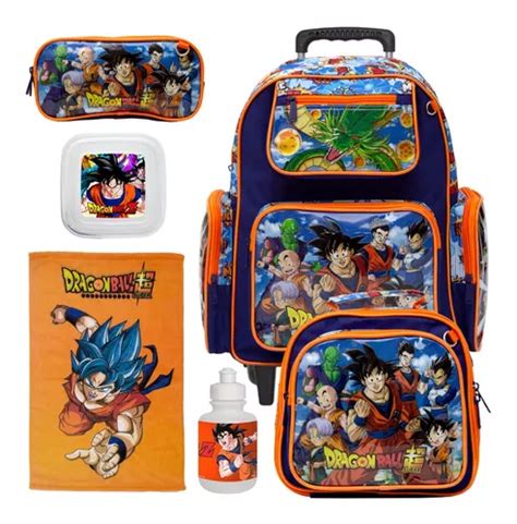 Kit Mochila De Rodinhas Menino Dragon Ball Lancheira Estojo