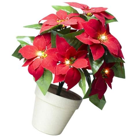 Red Poinsettia Plant Led Lighted Artificial Potted Poinsettia Flower