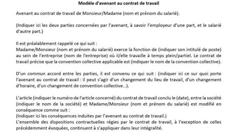 Mod Les D Avenants Pour Les Changements De Poste Les Ajustements