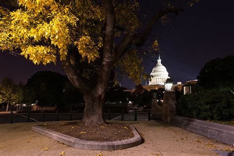 The Capitol Building At Night In Autumn Photograph By Garen Meguerian