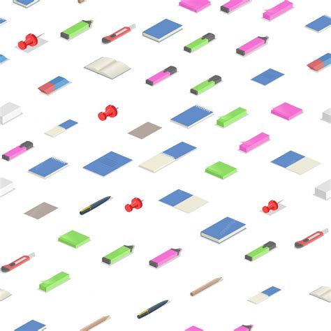 Premium Vector Colorful Stationery Supplies Isometric Seamless