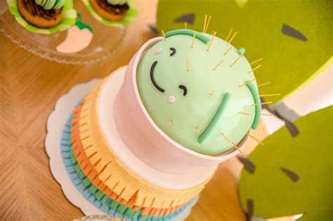 Potted Cactus Cake From A Pastel Fiesta Cactus Birthday Party On Kara S