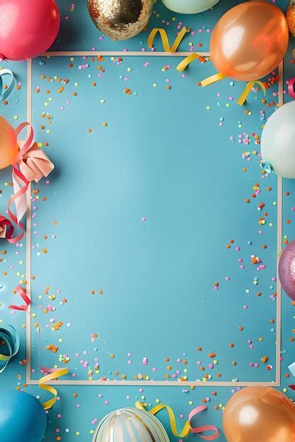 Un Fondo Azul Con Globos Y Confeti Y Un Estandarte Para La Fiesta De