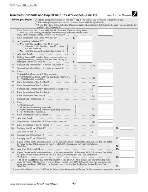 Qualified Dividends Capital Gains Worksheet Qualified Divide