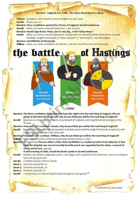 The Battle Of Hastings Esl Worksheet By Antonio Oliver