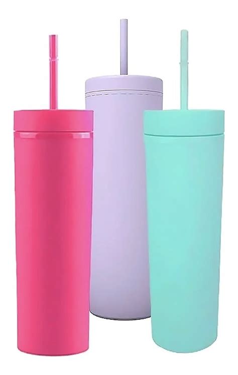 Vaso Skinny Doble Pared Mate Acrílico Popote Tapa 10piezas Meses sin