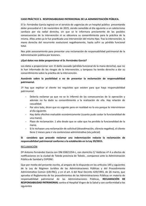 Caso PrÁctico Responsabilidad Patrimonial Caso PrÁctico 3