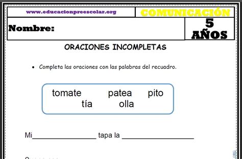 Oraciones Incompletas Para Niños De 5 Años — Educación Preescolar