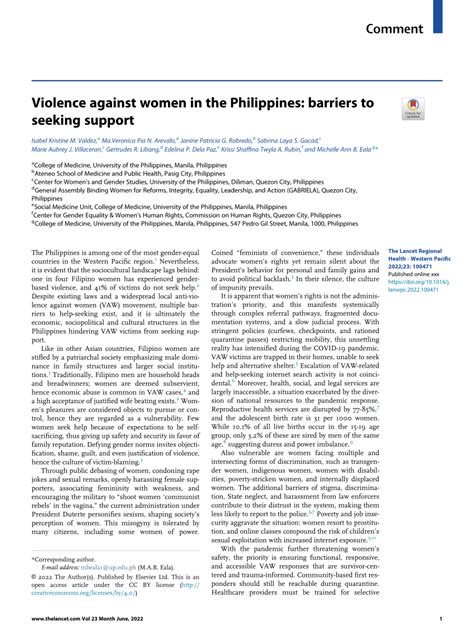 Pdf Violence Against Women In The Philippines Barriers To Seeking Support