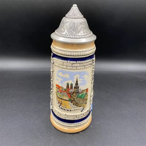 Vintage Gerzit Gerz Lidded Beer Stein Munchen Marienplatz West Germany