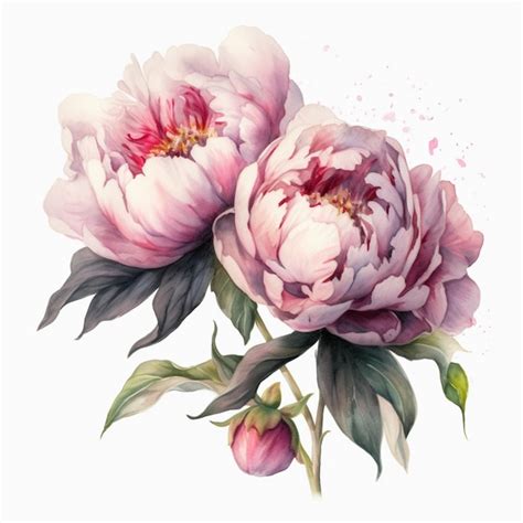 Premium Ai Image A Watercolor Painting Of Two Peonies With A Pink