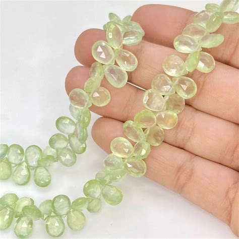 Prehnite Mm Briolette Pear Aaa Grade Gemstone Beads Strand