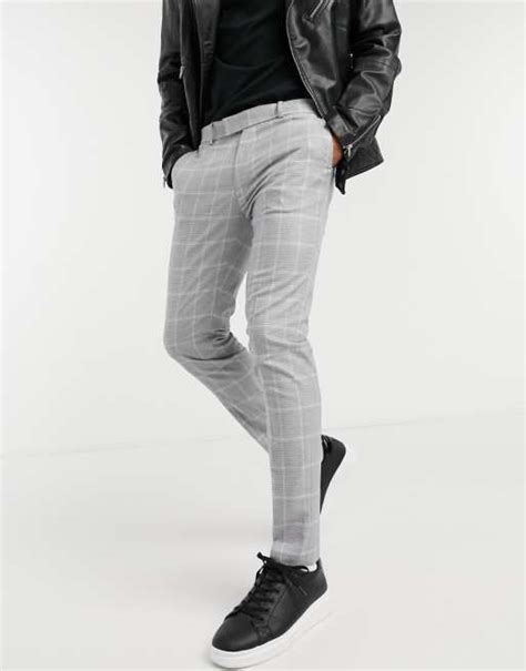 Topman Skinny Smart Trousers With Light Grey Check Asos