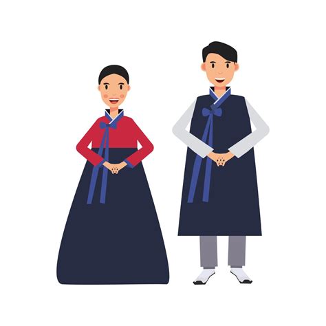 The Traditional Korean Hanbok Costume Cartoon Characters Vector Illustration 8215989 Vector Art