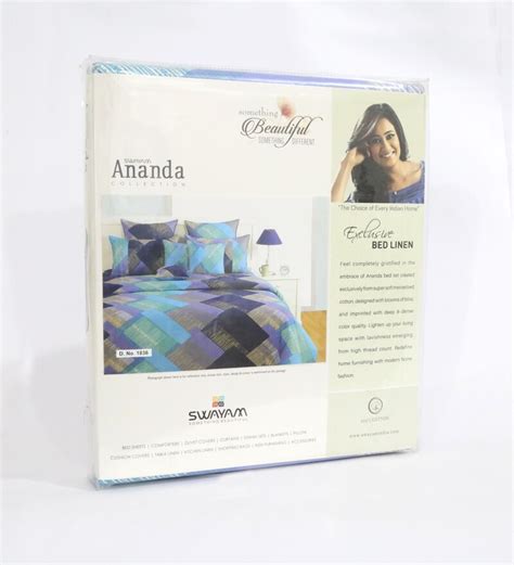 Buy Blue Geometric 160 Tc Cotton Double King Size Bedsheet T Set By