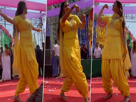 Sapna Choudhary Looking Beautiful In Yellow Suit And She Danced On Minister Song Watch Video