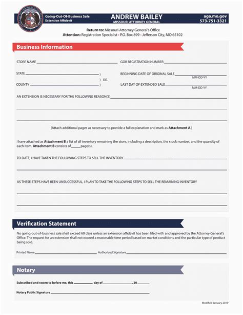 Missouri Going Out Of Business Sale Extension Affidavit Fill Out