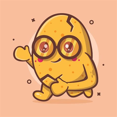 Mascota De Personaje De Huevo Kawaii Ejecutando Dibujos Animados