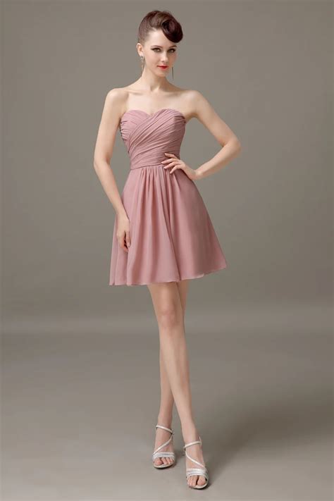 Dusty Rose Sweetheart Chiffon Short Bridesmaid Dress Cheap Simple Custom Bridesmaid Dress 2016