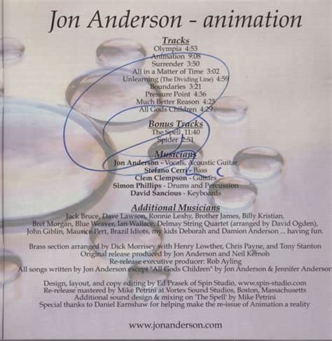 Jon Anderson Animation Autographed UK CD Album CDLP 621378