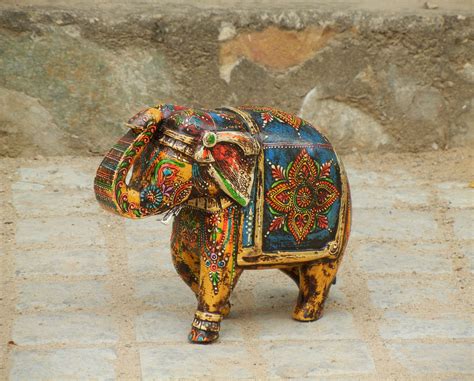 Wooden Colorful Elephant Statue Figure Showpiece Home Decor