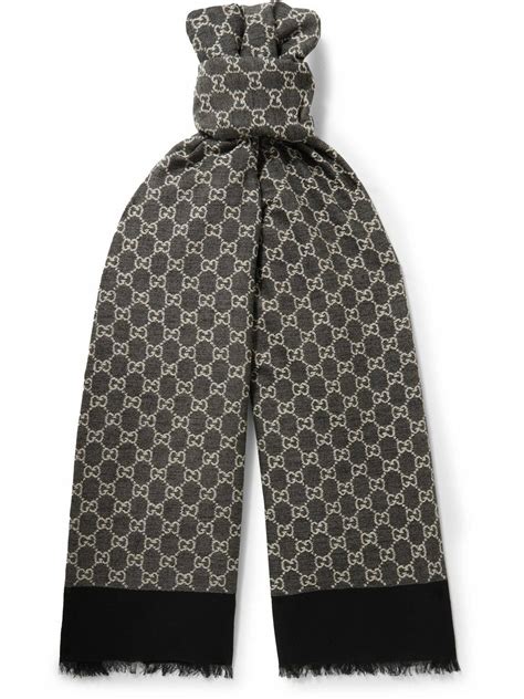 Gucci Fringed Logo Jacquard Cotton Scarf Gucci