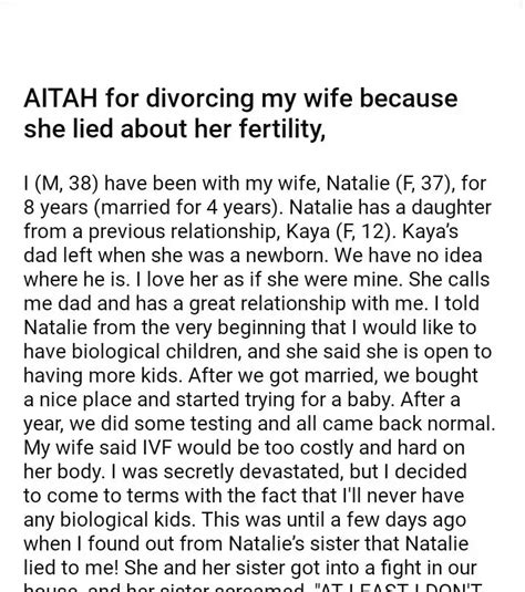 Aitah For Divorcing My Wife Because She Lied