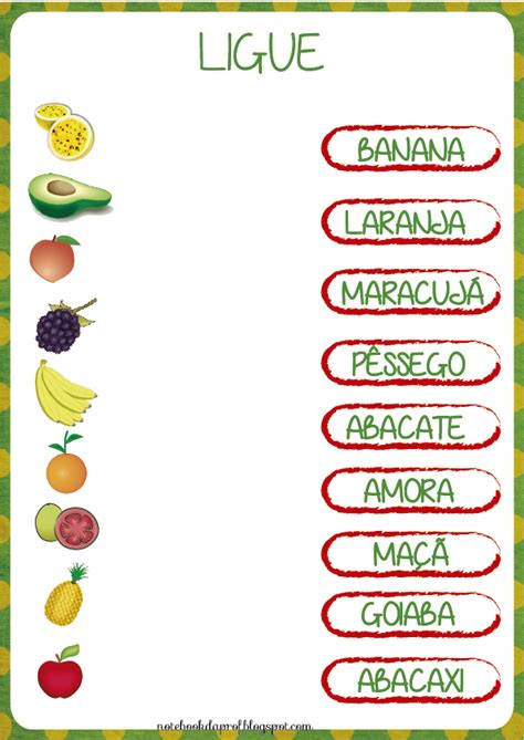 Atividades Frutas Frutas Ligue Ligar Frutas Projeto Frutas