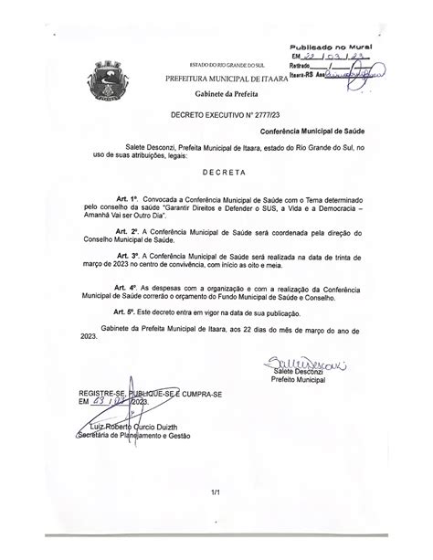 Decreto Executivo N° 27772023 Prefeitura Municipal De Itaara