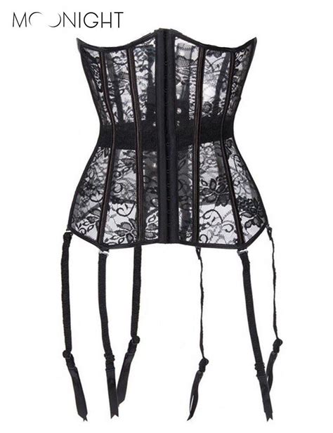 Moonight Female Overbust Shaperwear Hollow Out Corsets Breathable Black Women Slim Bustier