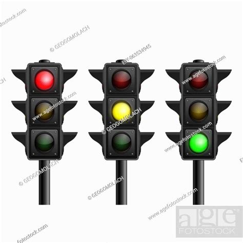 Set Of Vector Realistic Traffic Lights Isolated On White Background